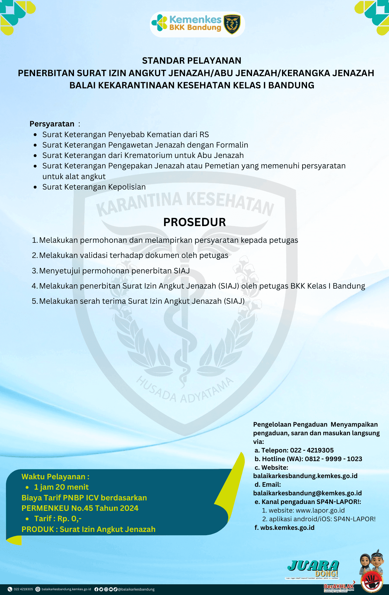 STANDAR PELAYANAN PENERBITAN SURAT IZIN ANGKUT JENAZAH/ABU JENAZAH/KERANGKA JENAZAH