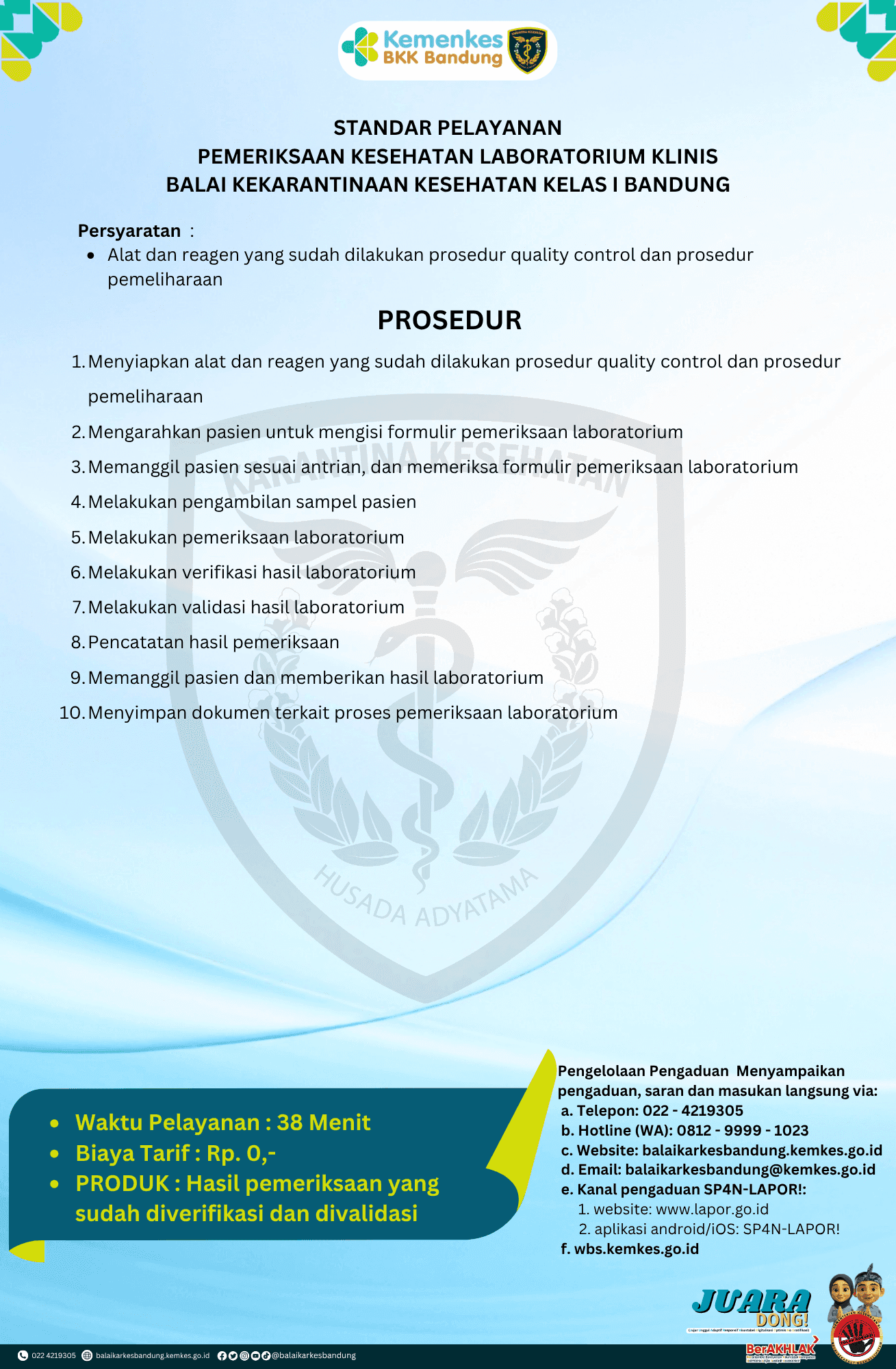 STANDAR PELAYANAN PEMERIKSAAN KESEHATAN LABORATORIUM KLINIS