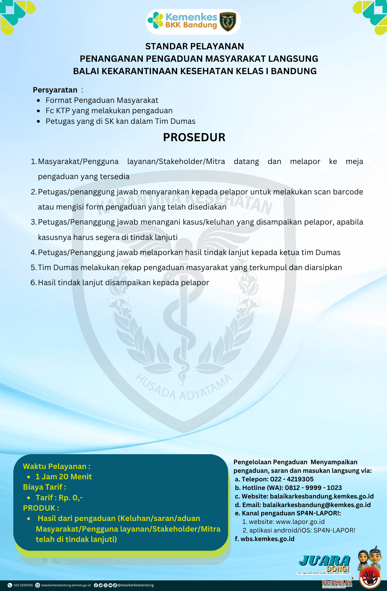 STANDAR PELAYANAN PENANGANAN PENGADUAN MASYARAKAT LANGSUNG