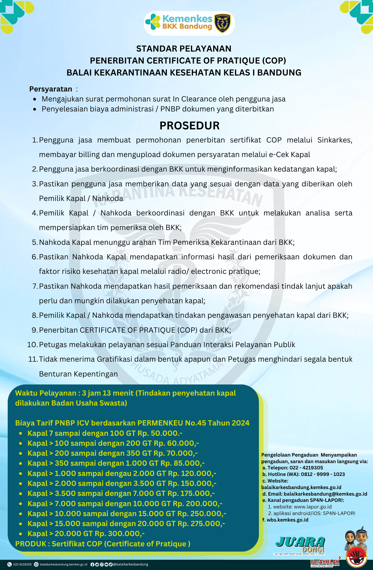 STANDAR PELAYANAN PENERBITAN CERTIFICATE OF PRATIQUE (COP)