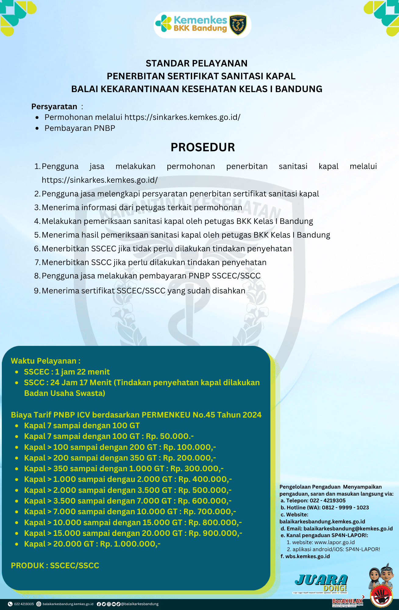 STANDAR PELAYANAN PENERBITAN SERTIFIKAT SANITASI KAPAL