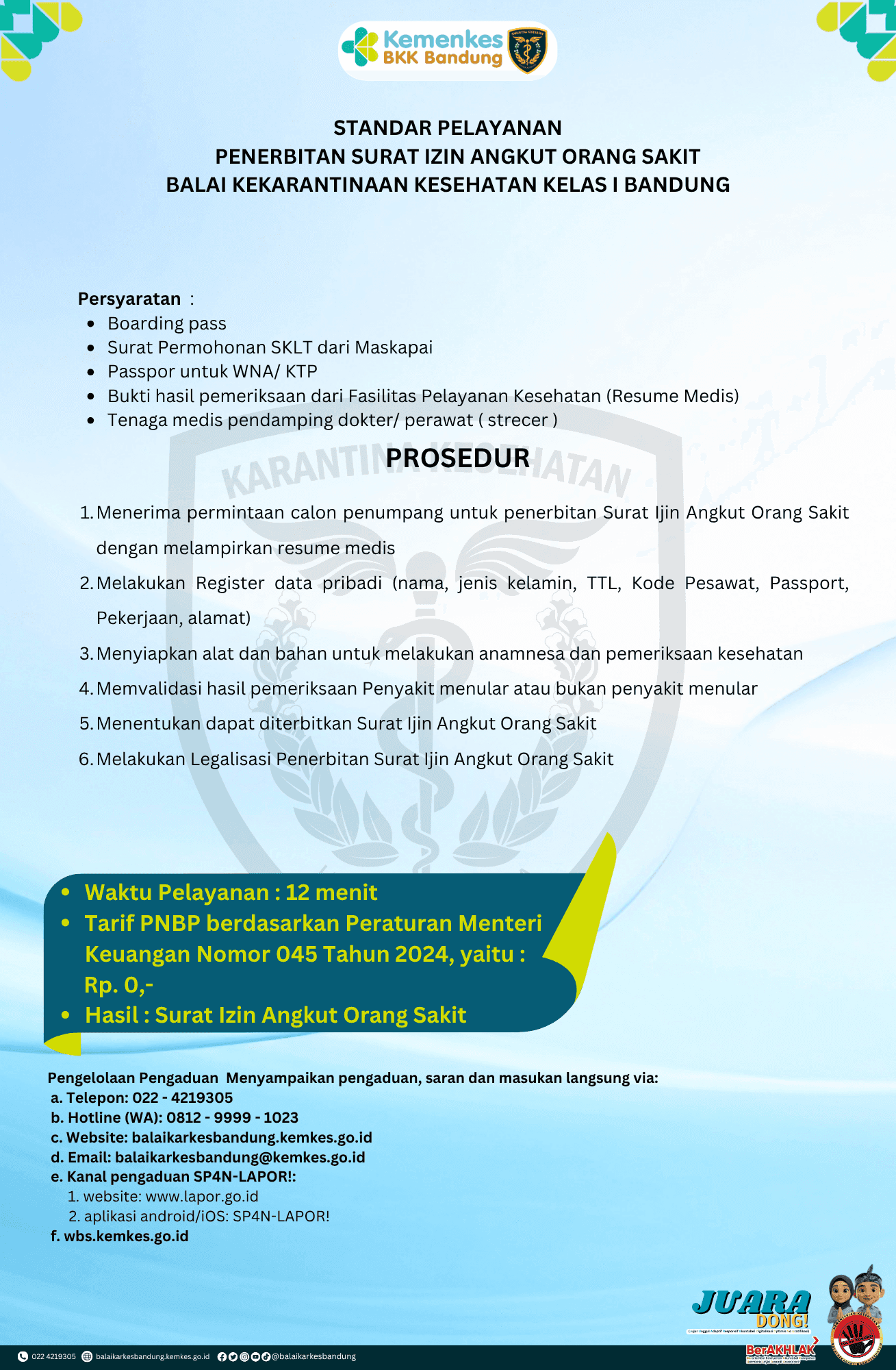 STANDAR PELAYANAN PENERBITAN SURAT IZIN ANGKUT ORANG SAKIT