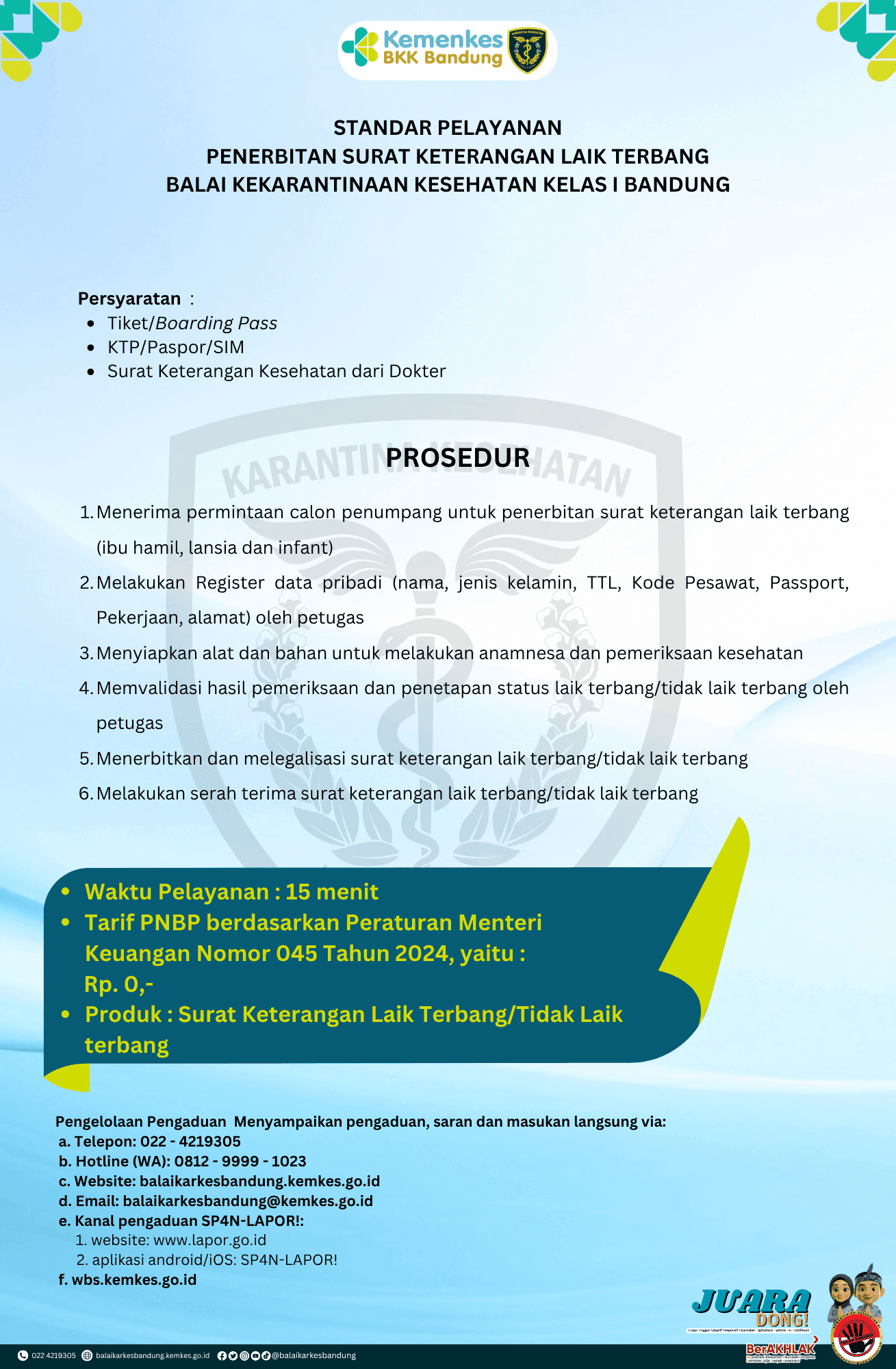 STANDAR PELAYANAN PENERBITAN SURAT KETERANGAN LAIK TERBANG